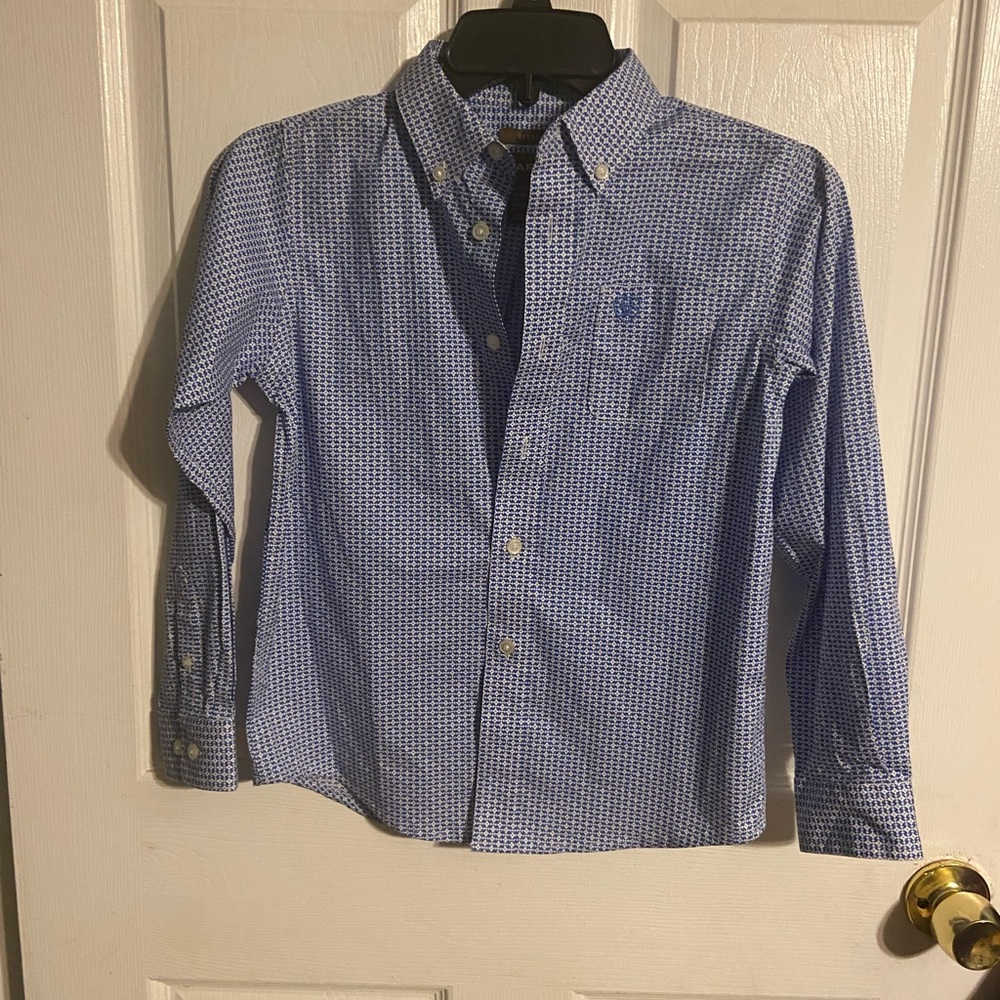 EC Boys Ariat Long Sleeve ARIAT Blue/white Cotton Button Down Shirt Sz 8